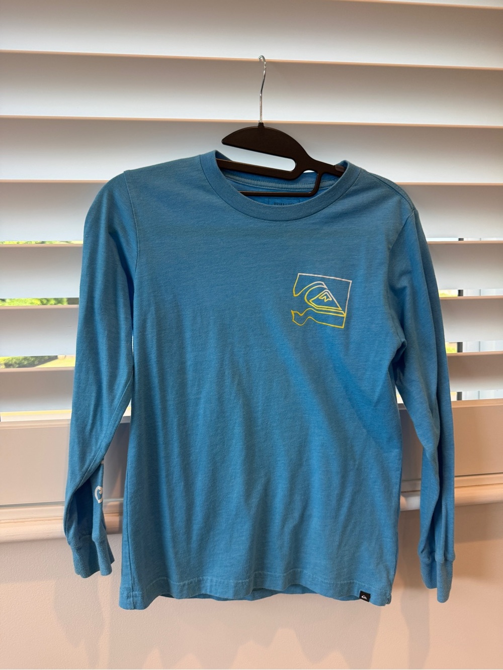 Quiksilver Boys' Teal Blue Long Sleeve Logo Tee - Like new but has stain
